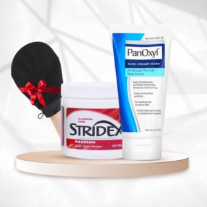 مجموعة علاج حب الشباب العميق – غسولPanOxyl 4 + مسحات Stridex لتقشير البشرة + هدية الليفة الكورية