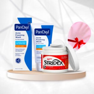 مجموعة علاج حب الشباب القوي – غسول PanOxyl 10 + مسحات Stridex لتقشير البشرة + هدية الليفة الكورية
