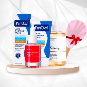 مجموعة تصحيح البشرة والتقشير – PanOxyl 10 + سيروم Anua + مقشر The Ordinary + هدية الليفة الكورية
